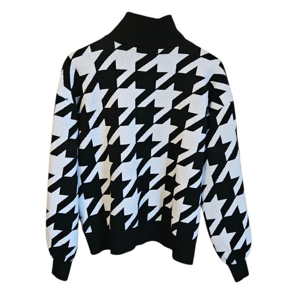 Nine West Black White Houndstooth Half Zip Sweater Women’s Size L - Picture 6 of 6